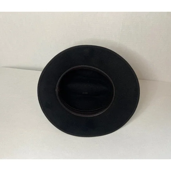 Black Felt Fedora Hat With Brown Band 100 Percent Wool - Picture 14 of 16